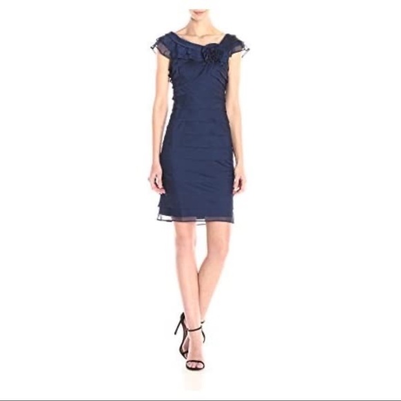 London Times Shutter Dress w/ Flower Embellishment - Picture 2 of 3